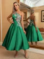 Perfect Ball-Gown One-Shoulder Flower Tea-Length Satin Homecoming Dress